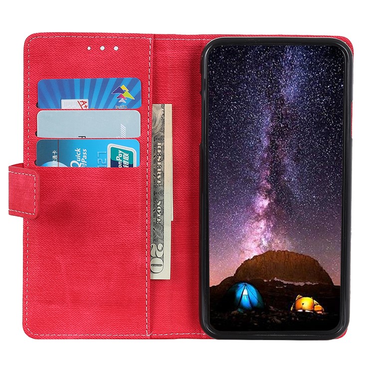Jeans Cloth Leather Phone Cover with Wallet Stand for Sony Xperia 10 - Red-8