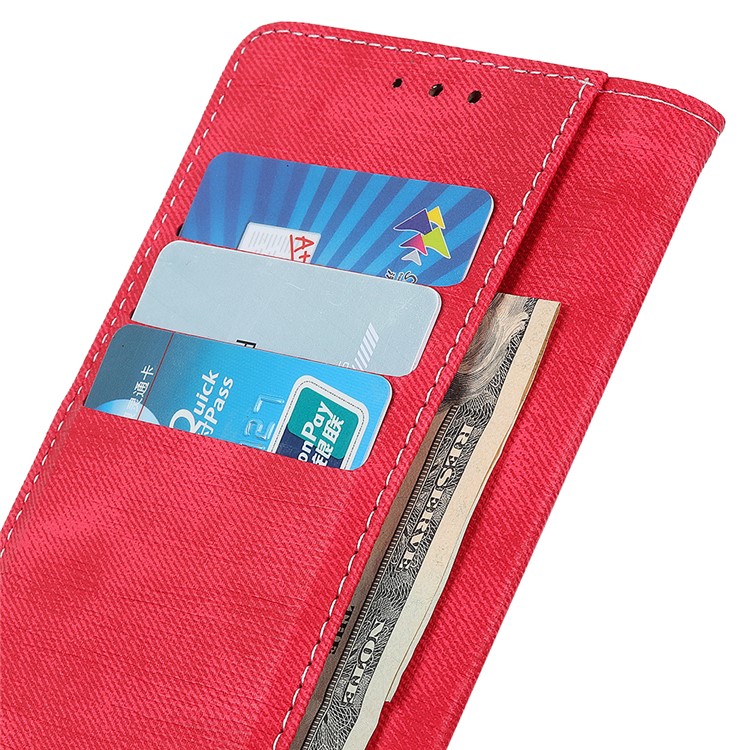 Jeans Cloth Leather Phone Cover with Wallet Stand for Sony Xperia 10 - Red-9