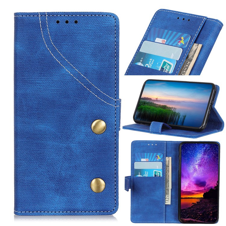 Jeans Cloth Leather Phone Cover with Wallet Stand for Sony Xperia 10 - Blue-1