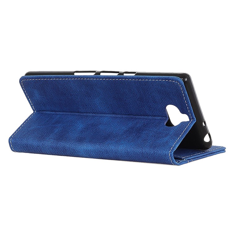 Jeans Cloth Leather Phone Cover with Wallet Stand for Sony Xperia 10 - Blue-11