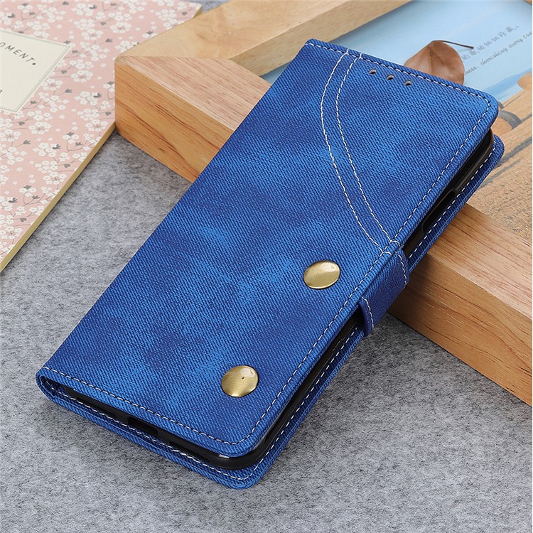 Jeans Cloth Leather Phone Cover with Wallet Stand for Sony Xperia 10 - Blue-12