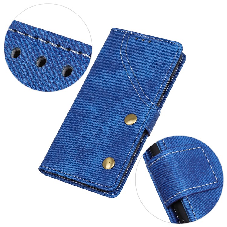 Jeans Cloth Leather Phone Cover with Wallet Stand for Sony Xperia 10 - Blue-3