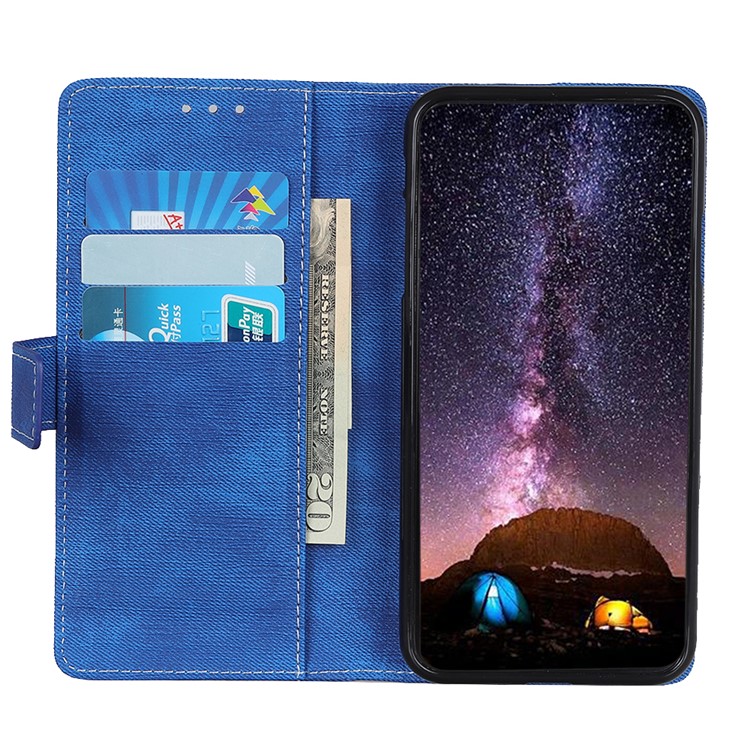 Jeans Cloth Leather Phone Cover with Wallet Stand for Sony Xperia 10 - Blue-8