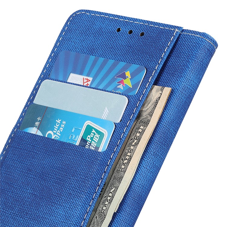 Jeans Cloth Leather Phone Cover with Wallet Stand for Sony Xperia 10 - Blue-9