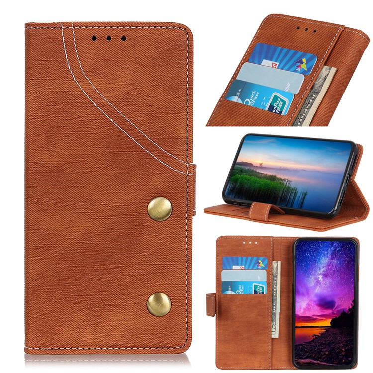 Jeans Cloth Leather Phone Cover with Wallet Stand for Sony Xperia 10 - Brown-1