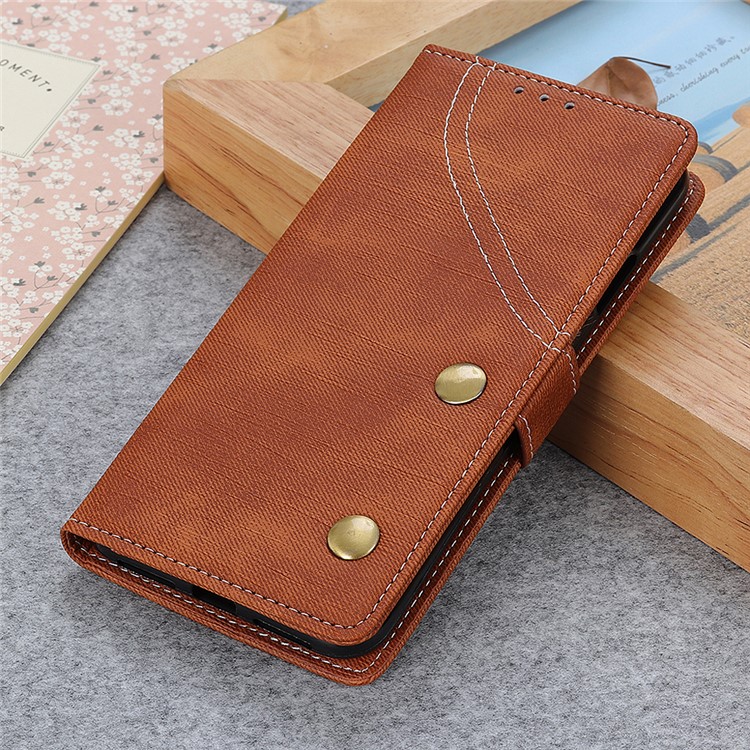 Jeans Cloth Leather Phone Cover with Wallet Stand for Sony Xperia 10 - Brown-12