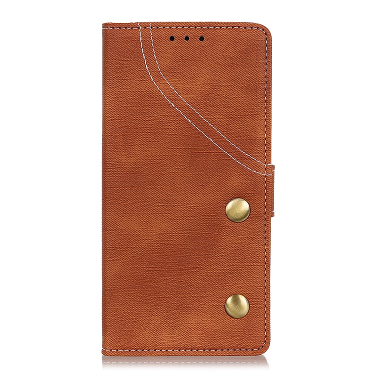 Jeans Cloth Leather Phone Cover with Wallet Stand for Sony Xperia 10 - Brown-2