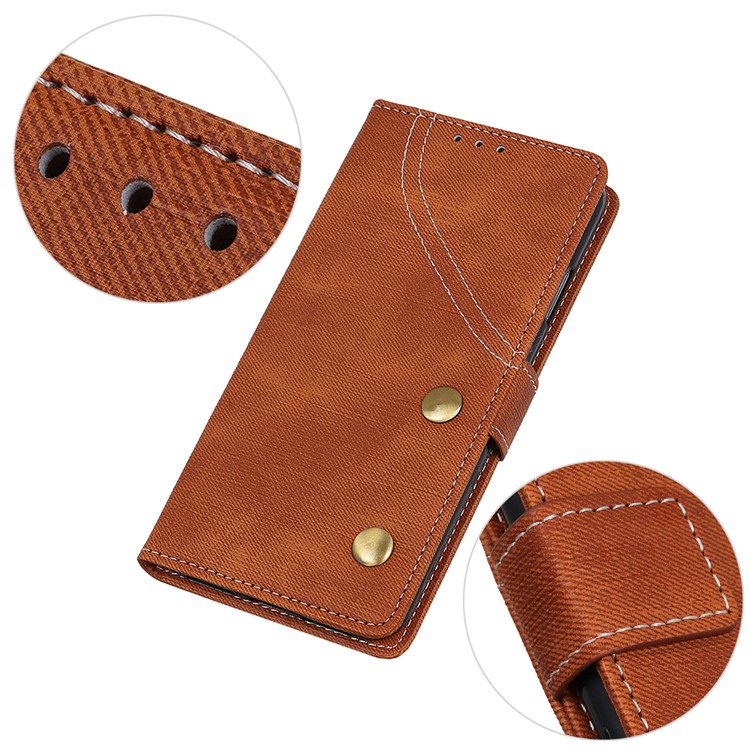 Jeans Cloth Leather Phone Cover with Wallet Stand for Sony Xperia 10 - Brown-3