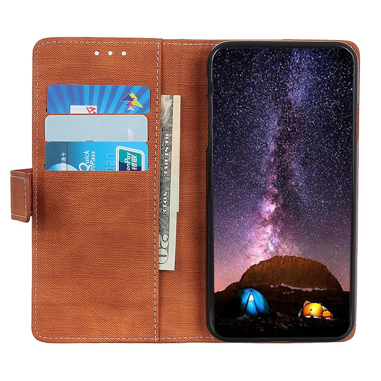 Jeans Cloth Leather Phone Cover with Wallet Stand for Sony Xperia 10 - Brown-8