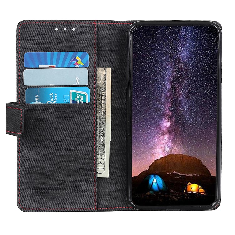 Jeans Cloth Leather Flip Case with Wallet Stand for Sony Xperia 1 - Black-8