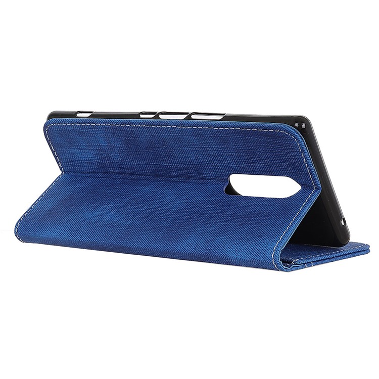Jeans Cloth Leather Flip Case with Wallet Stand for Sony Xperia 1 - Blue-11