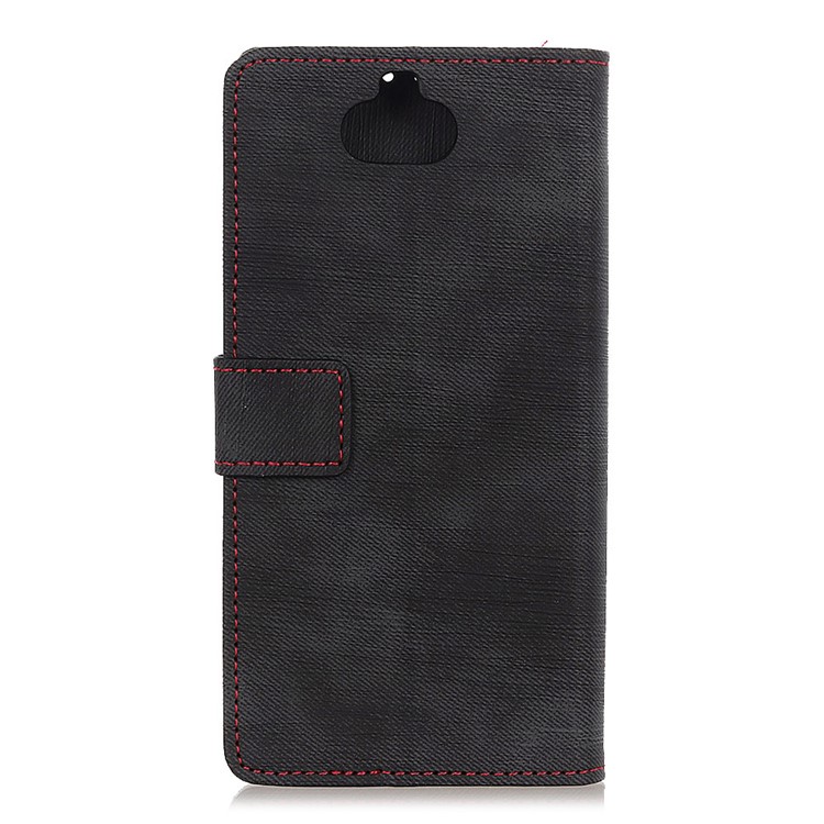 Jeans Cloth Wallet Stand Leather Mobile Shell for Sony Xperia 10 Plus - Black-10