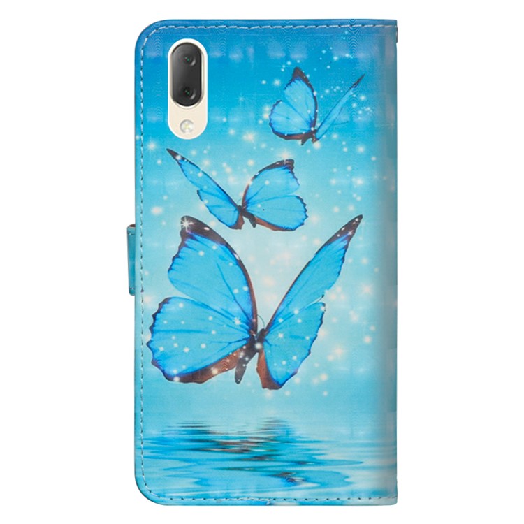 Brieftasche-Etui Aus Leder Mit Lichtfleckdekor Für Sony Xperia L3 - Blauer Schmetterling-4