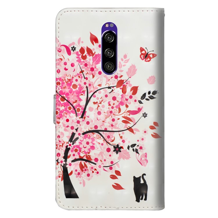 Pattern Printing PU Leather Mobile Phone Cover for Sony Xperia 1 - Cat and Flowered Tree-4
