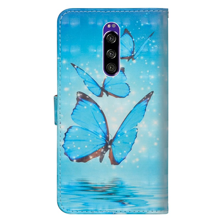 Impresión de Patrones PU Cuero Portada de Teléfono Móvil Para Sony Xperia 1 - Mariposas Azules-4