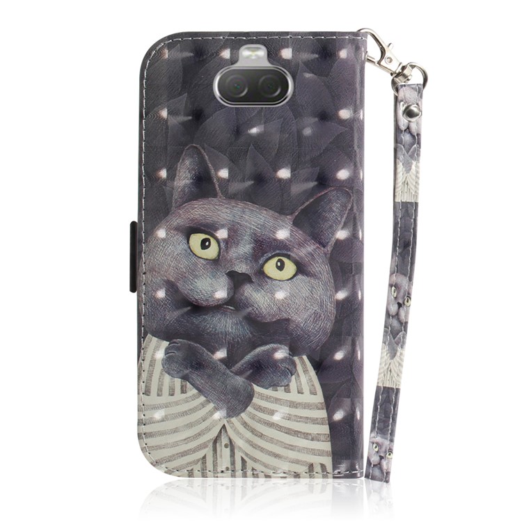Pattern Printing PU Leather Wallet Cover with Stand for Sony Xperia 10 - Grey Cat-3