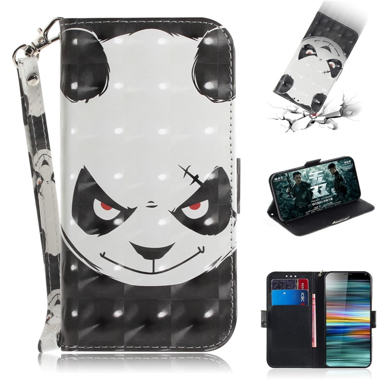 Musterdruck PU Leder Brieftasche Abdeckung Mit Stand Für Sony Xperia 10 - Wütender Panda