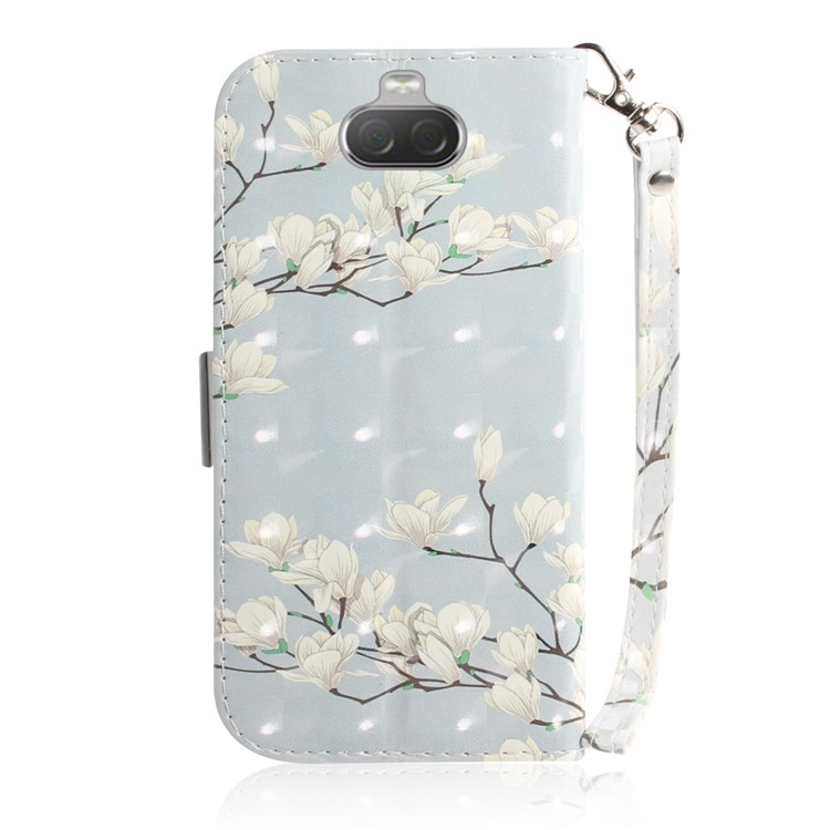 Pattern Printing PU Leather Wallet Cover with Stand for Sony Xperia 10 - White Flower-3