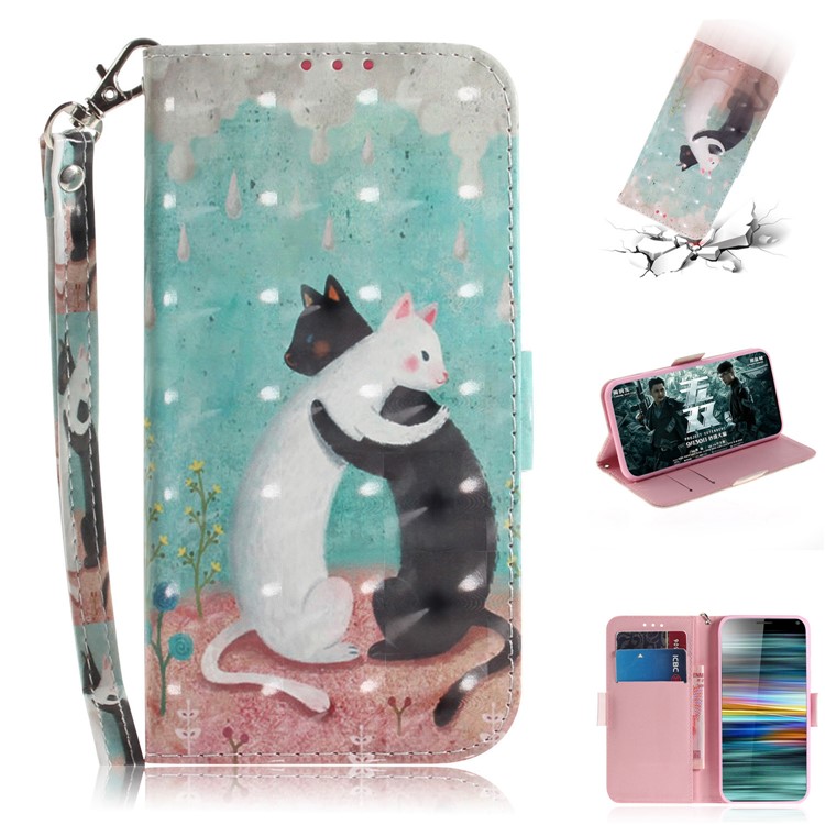 Pattern Printing PU Leather Wallet Cover with Stand for Sony Xperia 10 - Hugging Cats-1