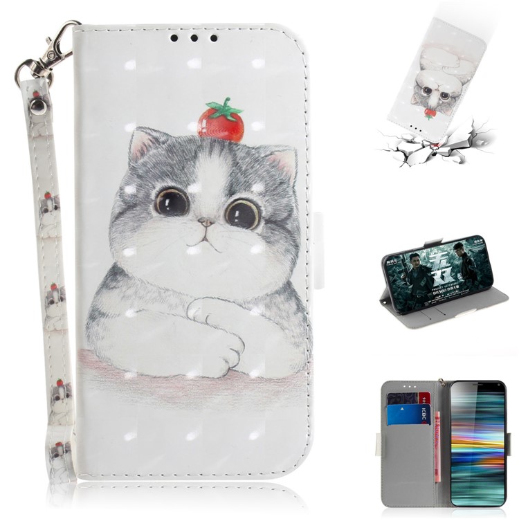 Pattern Printing PU Leather Wallet Cover with Stand for Sony Xperia 10 - Lovely White Cat-1