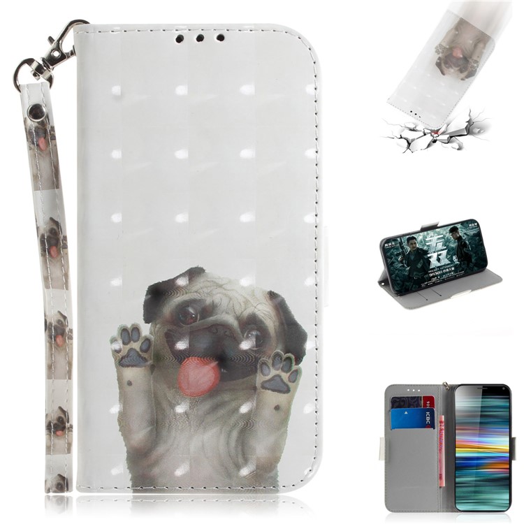 Pattern Printing PU Leather Wallet Cover with Stand for Sony Xperia 10 - Dog Waving Paws-1