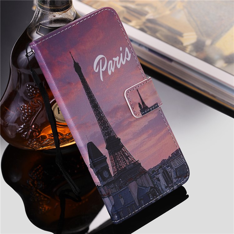 Pattern Printing Leather Wallet Case for Sony Xperia 1 - Eiffel Tower-8