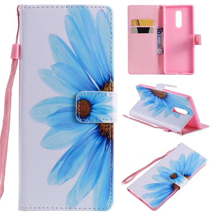 Pattern Printing Leather Wallet Case for Sony Xperia 1 - Blue Flower-1
