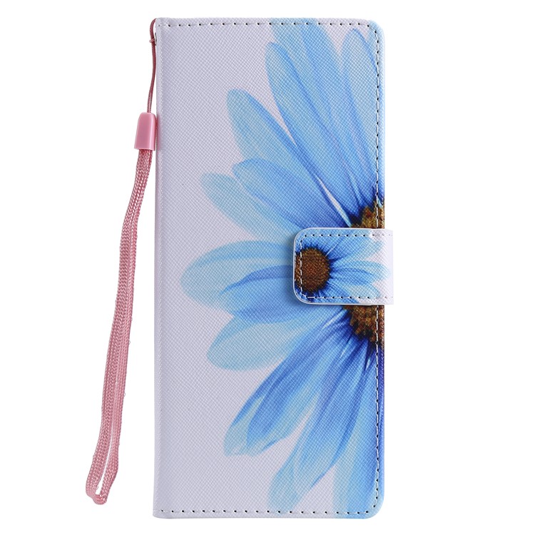 Pattern Printing Leather Wallet Case for Sony Xperia 1 - Blue Flower-2