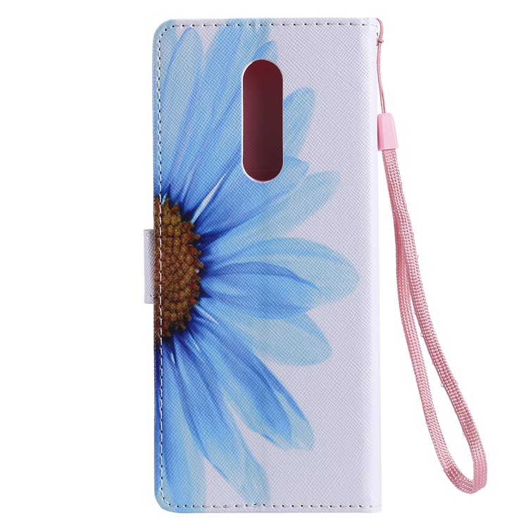 Pattern Printing Leather Wallet Case for Sony Xperia 1 - Blue Flower-3