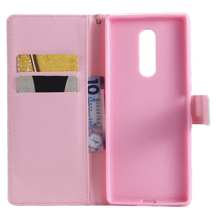 Pattern Printing Leather Wallet Case for Sony Xperia 1 - Blue Flower-4