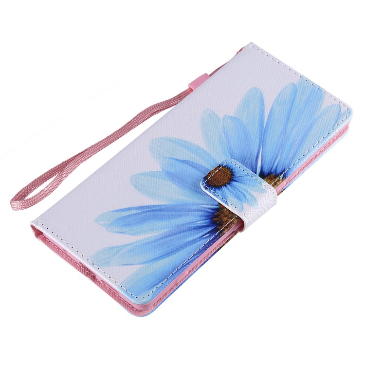 Pattern Printing Leather Wallet Case for Sony Xperia 1 - Blue Flower-5