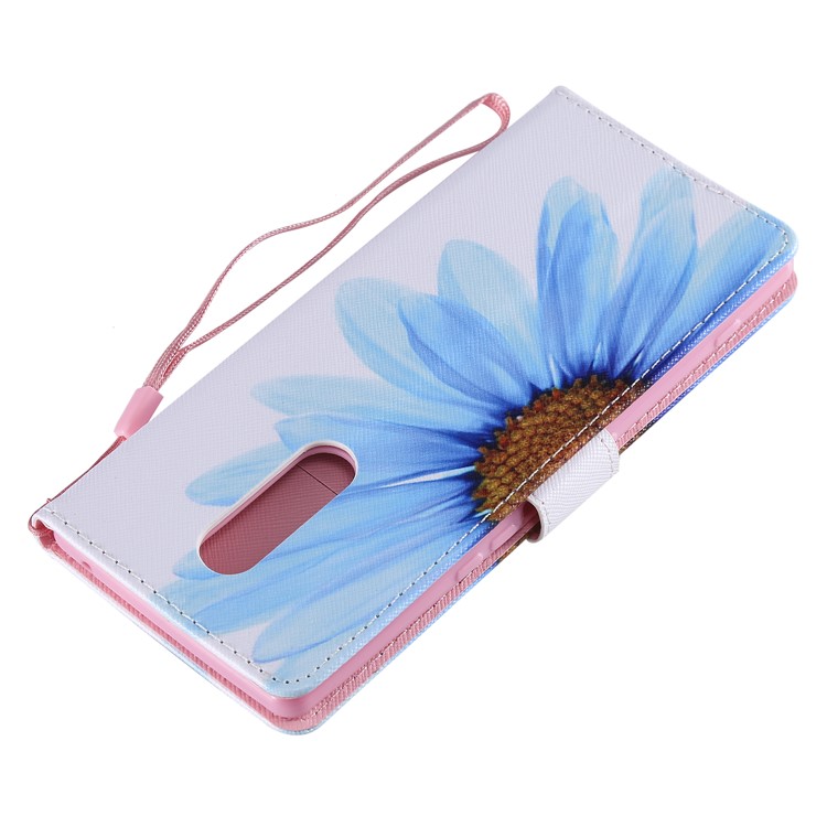 Pattern Printing Leather Wallet Case for Sony Xperia 1 - Blue Flower-6