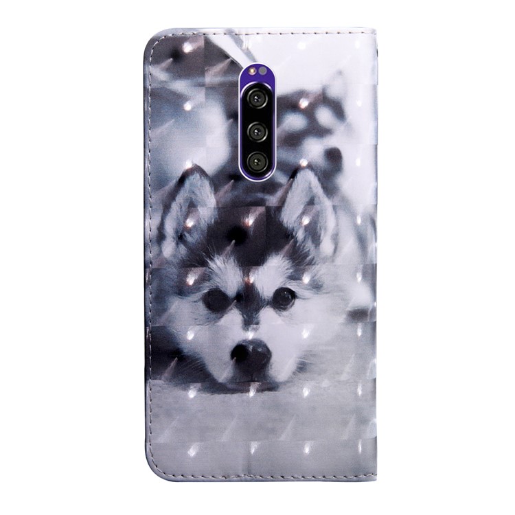 Light Spot Decor Patterned Leather Wallet Case for Sony Xperia 1 - Black and White Wolf-3