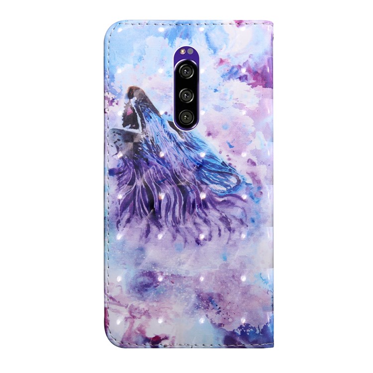 Light Spot Decor Patterned Leather Wallet Case for Sony Xperia 1 - Howling Wolf-3