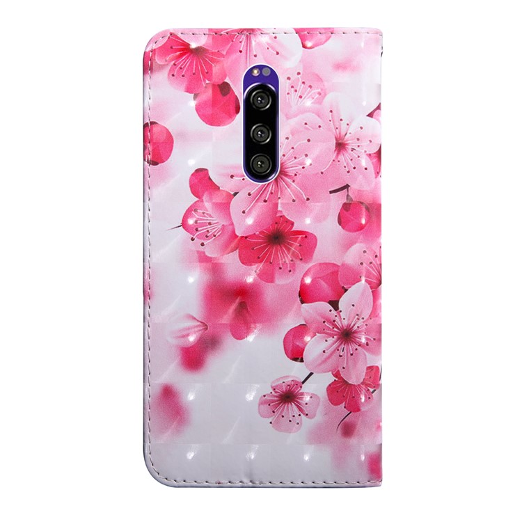 Light Spot Decor Patterned Leather Wallet Case for Sony Xperia 1 - Peach Blossom-3