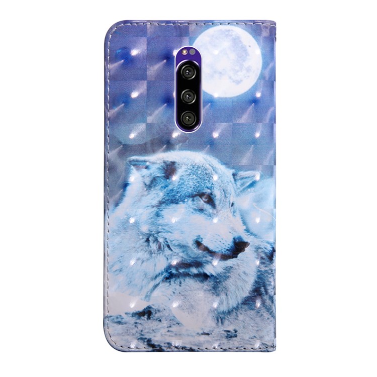 Light Spot Decor Patterned Leather Wallet Case for Sony Xperia 1 - White Wolf-3