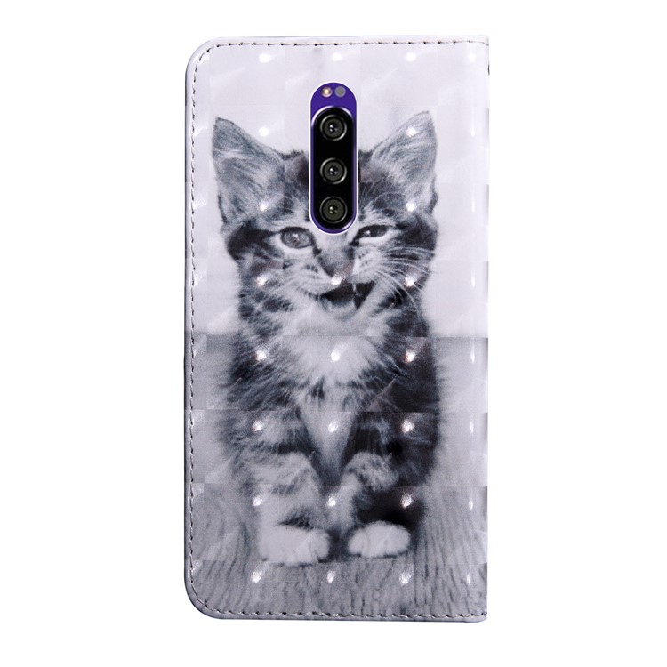 Light Spot Decor Patterned Leather Wallet Case for Sony Xperia 1 - Lovely Cat-3