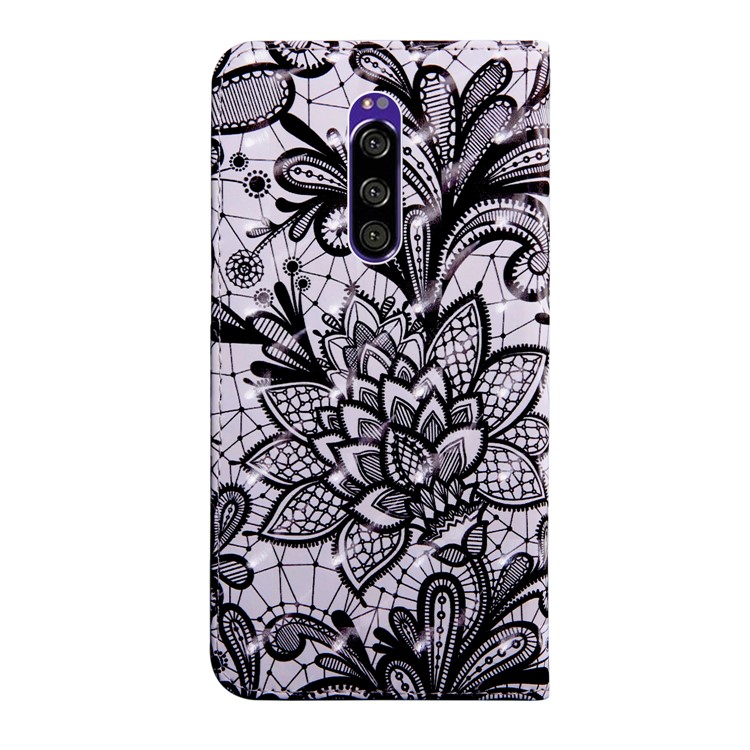 Light Spot Decor Patterned Leather Wallet Case for Sony Xperia 1 - Lace Flower-3