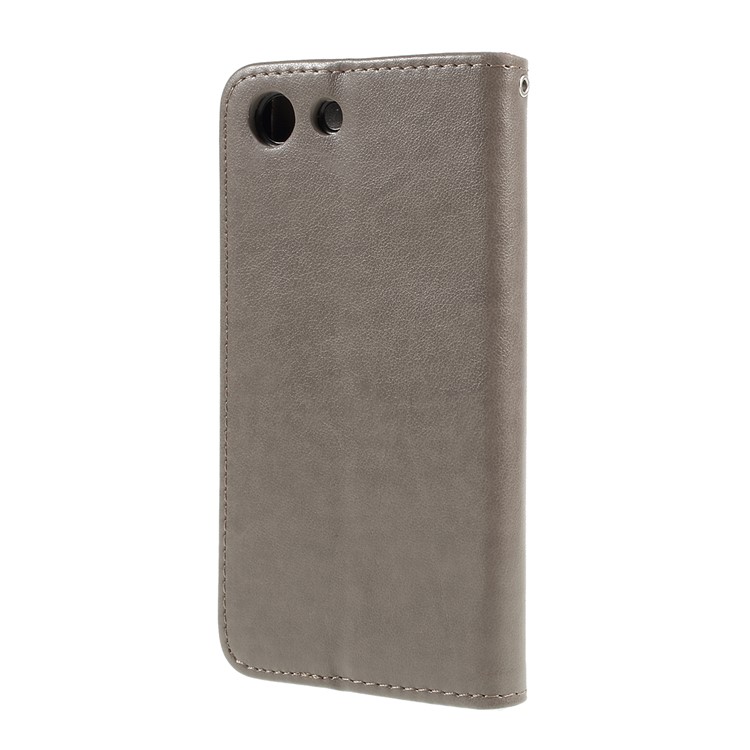 Imprint Cat and Fishbone Pattern Leather Wallet Case for Sony Xperia 1 Compact - Grey-2