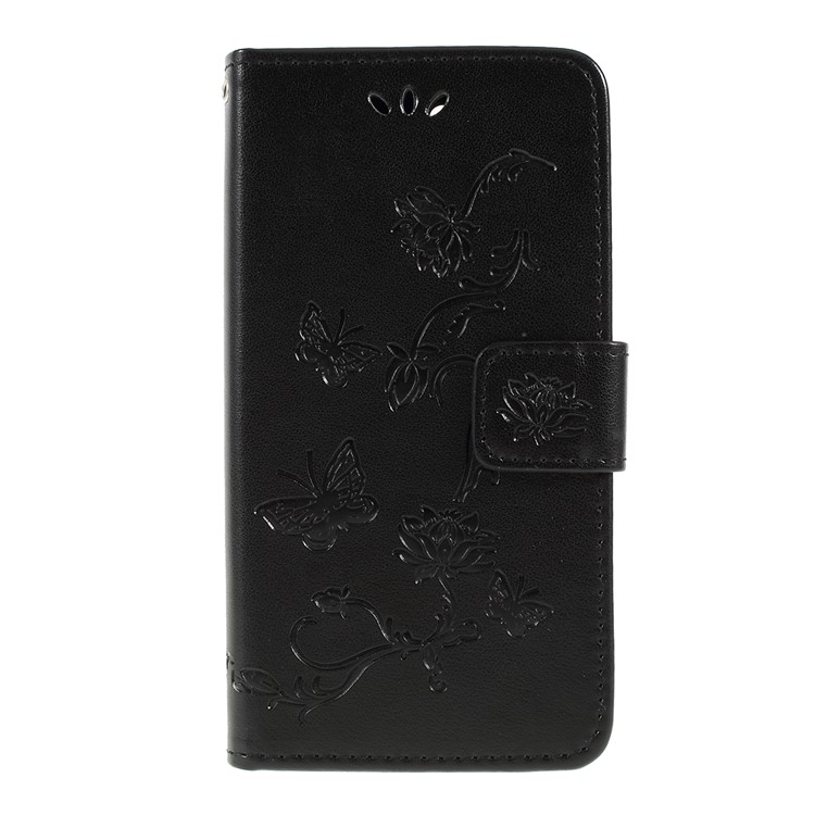 Imprint Butterfly Flower Leather Wallet Case for Sony Xperia 1 Compact - Black-3