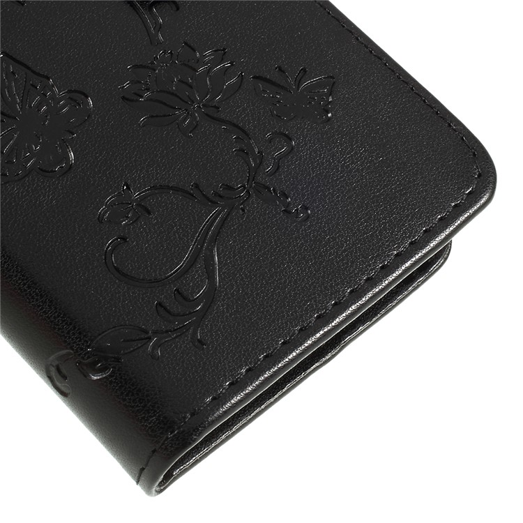 Imprint Butterfly Flower Leather Wallet Case for Sony Xperia 1 Compact - Black-4