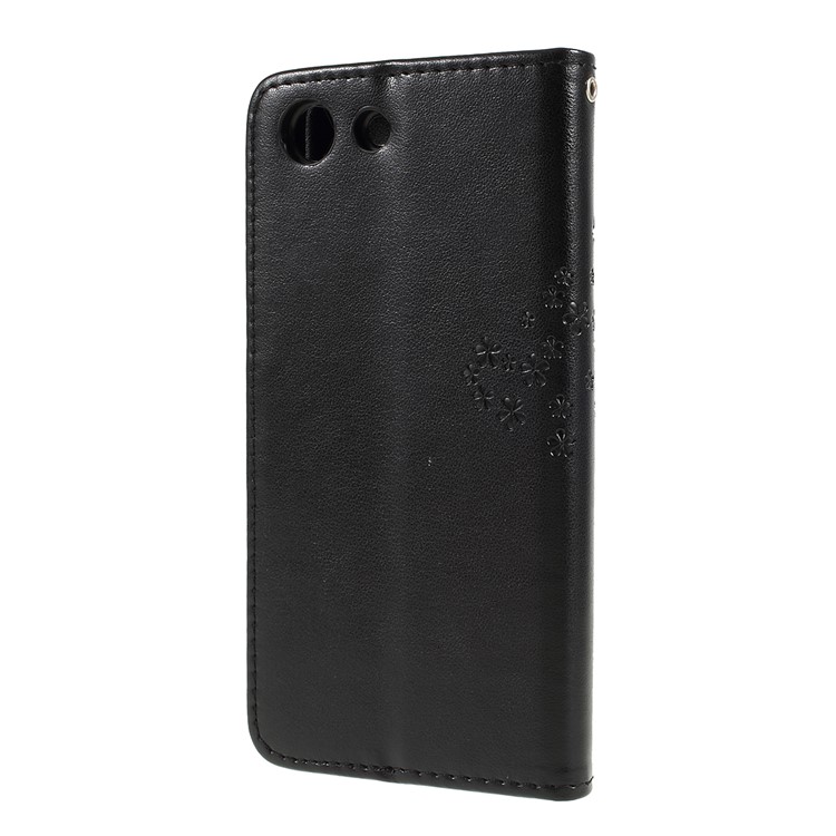 Imprint Tree Owl Leather Wallet Case for Sony Xperia 1 Compact - Black-2