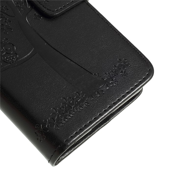 Imprint Tree Owl Leather Wallet Case for Sony Xperia 1 Compact - Black-4