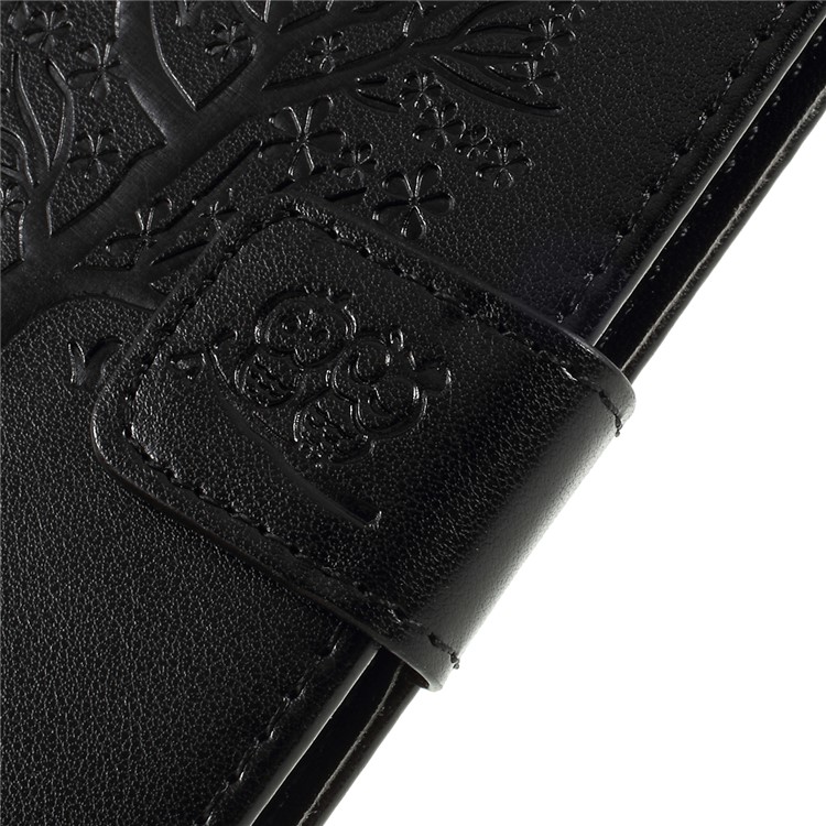 Imprint Tree Owl Leather Wallet Case for Sony Xperia 1 Compact - Black-6