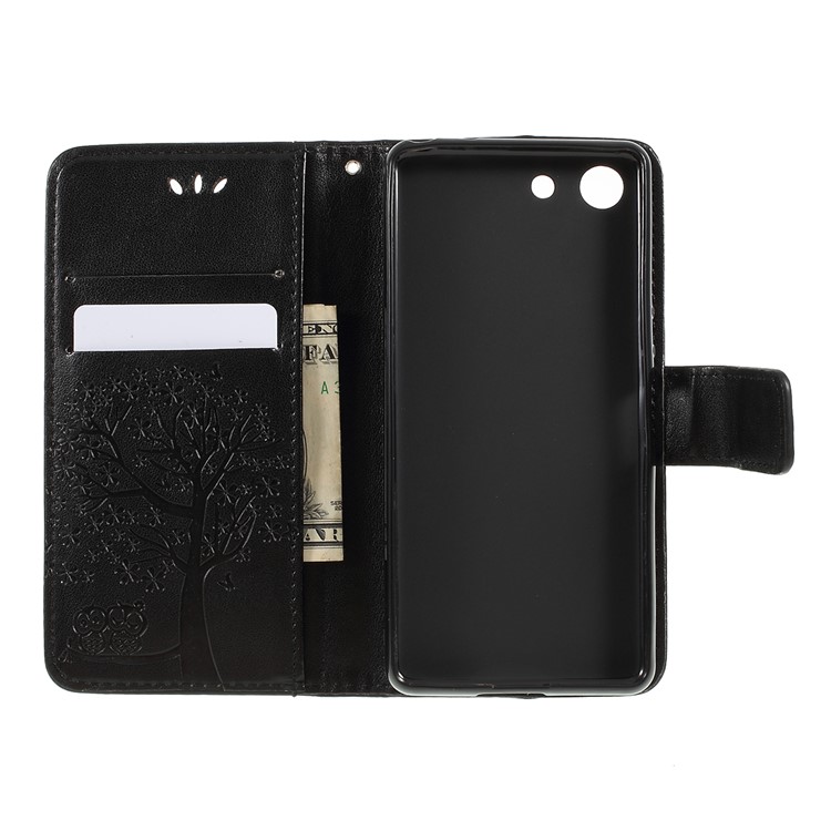 Imprint Tree Owl Leather Wallet Case for Sony Xperia 1 Compact - Black-9