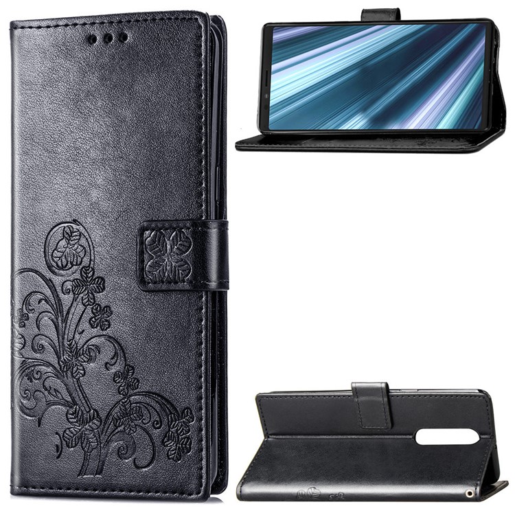 HAT PRINCE Imprinted Clover Leather Stand Wallet Cover for Sony Xperia 1 - Black-1