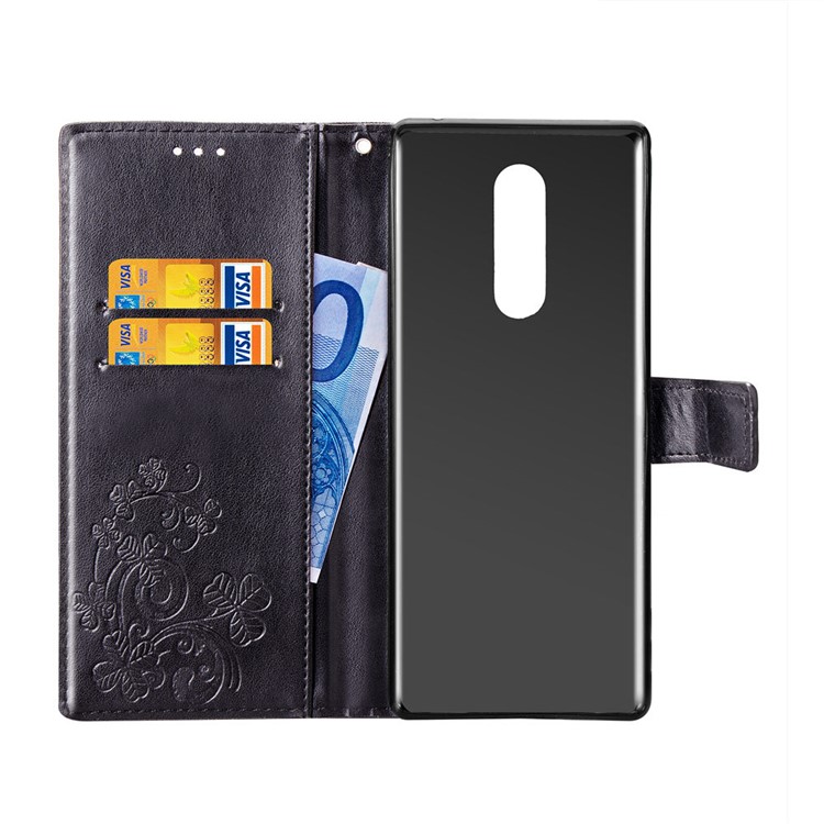 HAT PRINCE Imprinted Clover Leather Stand Wallet Cover for Sony Xperia 1 - Black-4