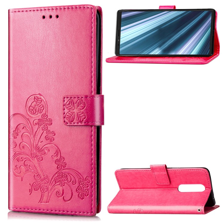 HAT PRINCE Imprinted Clover Leather Stand Wallet Cover for Sony Xperia 1 - Rose-1