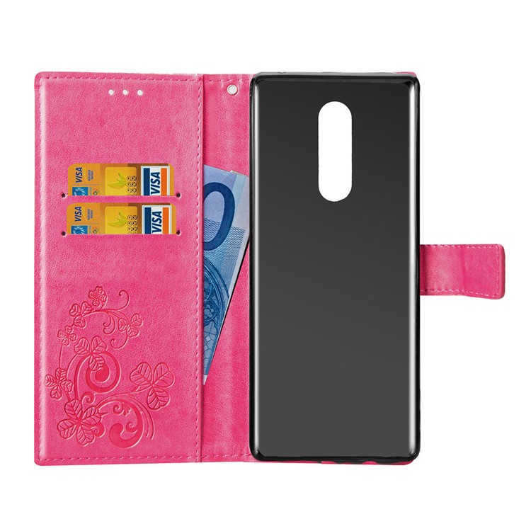 HAT PRINCE Imprinted Clover Leather Stand Wallet Cover for Sony Xperia 1 - Rose-4