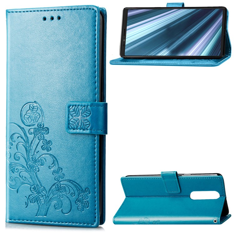 HAT PRINCE Con Soporte De Piel De Trébol Estampada Funda Billetera Para Sony Xperia 1 - Azul-1